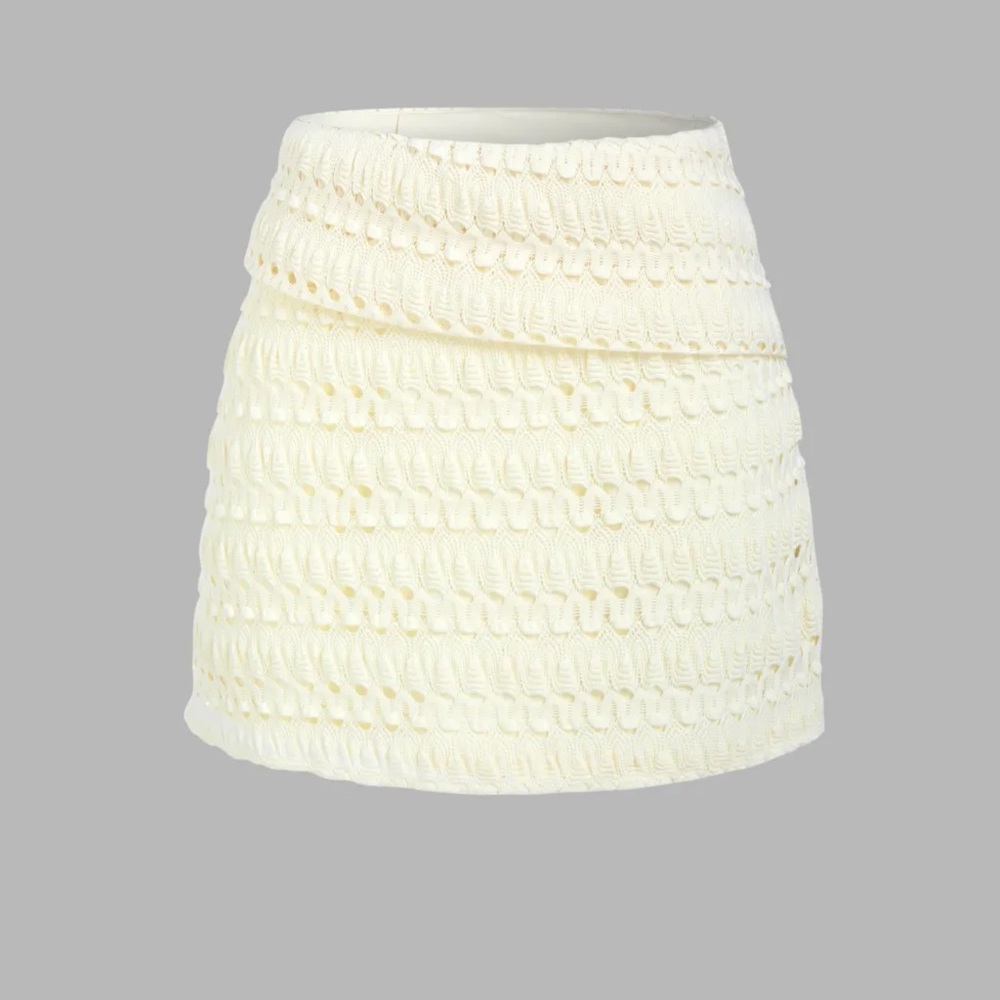Geometric ruched knit mini skirt in ivory